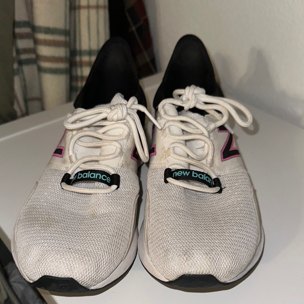 New Balance White Sneakers with Pink Accents